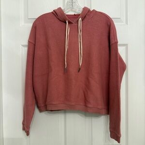 {Aerie} Pink Corduroy Ribbed Cropped Hoodie Sweatshirt Loungewear | XS